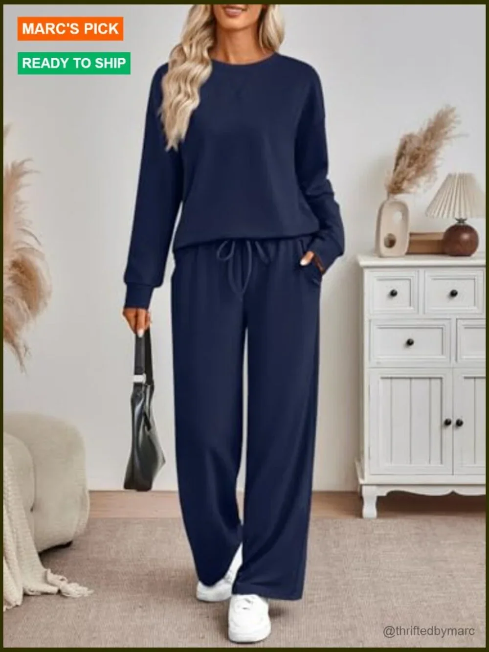 Oversized Sweatshirt Wide Leg Pants Lounge Set Travel Outfit Matching